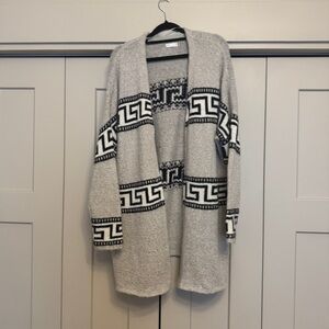 Gentle Fawn Gray & Black Geometric Knit Cardigan | Cozy Boho Open Front Sweater